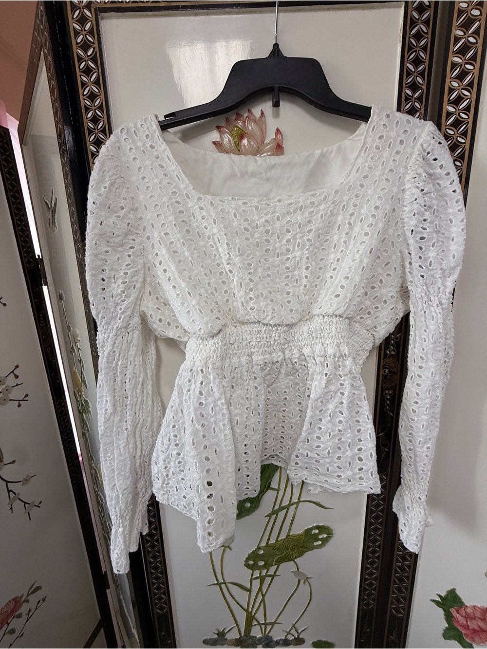 White BABYDOLL Eyelet Peplum Blouse - Brand: UNKNOWN